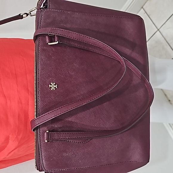 Tory Burch Emerson Micro Satchel Crossbody Shoulder Bag Burgundy Tote - Picture 9 of 16